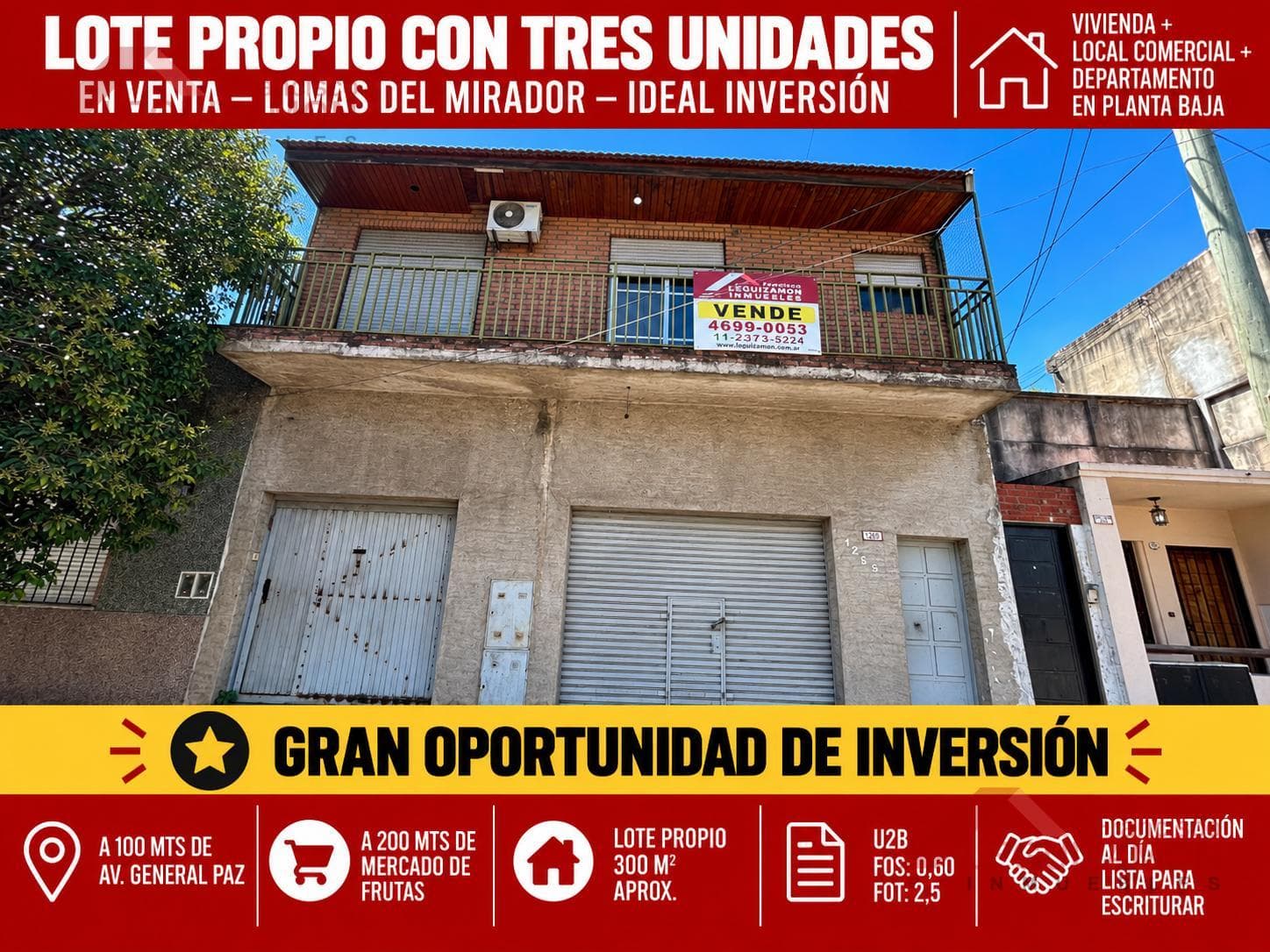 LOTE PROPIO CON TRES UNIDADES – A METROS DE CAPITAL