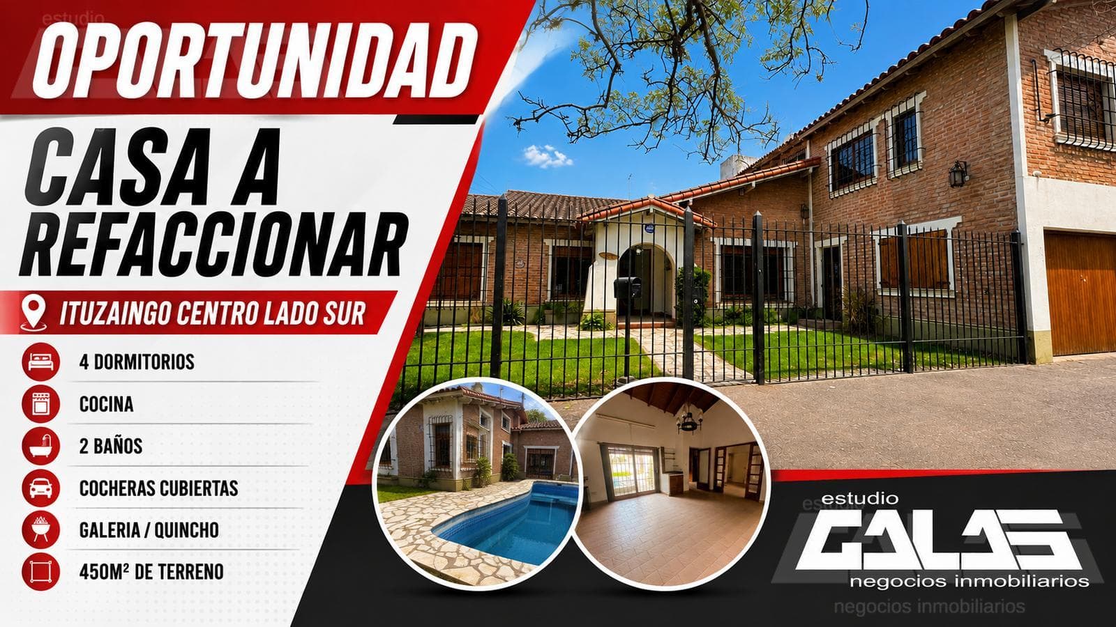 CASA | 5 AMBIENTES | PISCINA | GRAN POTENCIAL | COCHERA 4 AUTOS | ITUZAINGÓ CENTRO SUR